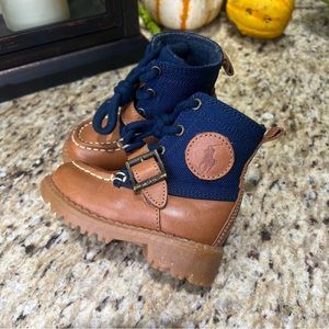 Polo Ralph Lauren Kids Hi Ranger  Flat Tan Brown Navy Blue Boots 4